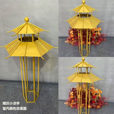 婚庆新款中式道具六角喜亭凉亭小屋路引舞台屏风摆件迎宾路引摆件