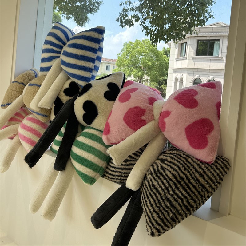 韩式创意个性少女心兔兔绒条纹蝴蝶结抱枕粉色蓝色卧室客厅沙发