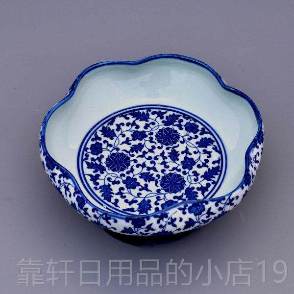 正品包邮景德陶瓷仿古青花瓷龟浅笔水洗碗莲镇睡莲缸迷你小金鱼缸