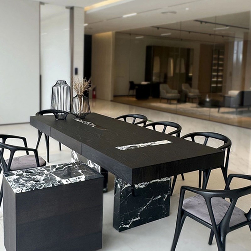 侘寂风茶桌椅现代简约办公室泡茶台家用阳台实木岩板大板桌子