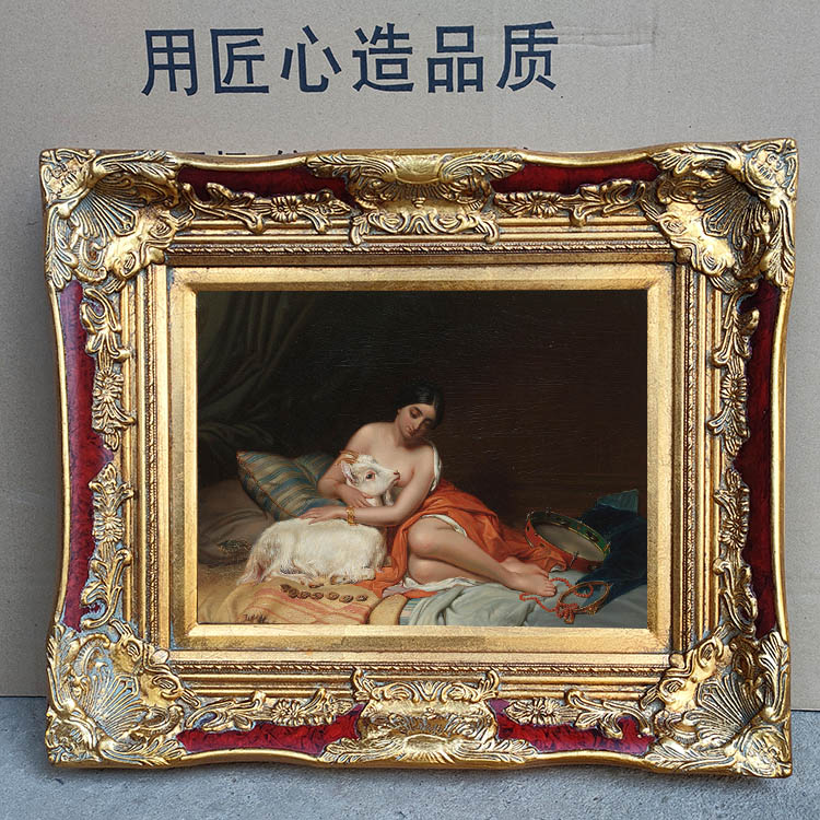油画框欧式复古实木框仿古金金红色做旧宽度11厘米雕花镜框定做