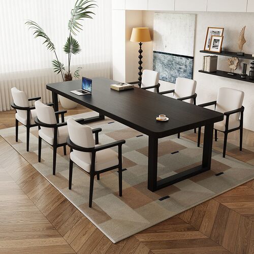 碳化黑色书桌实木客厅学习长桌子工作台写字桌家用办公桌茶餐桌椅