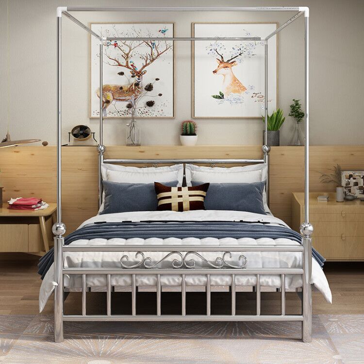 闽劲304不锈钢床1.51.8米带蚊帐支架欧式卧室家具加厚铁艺双人床