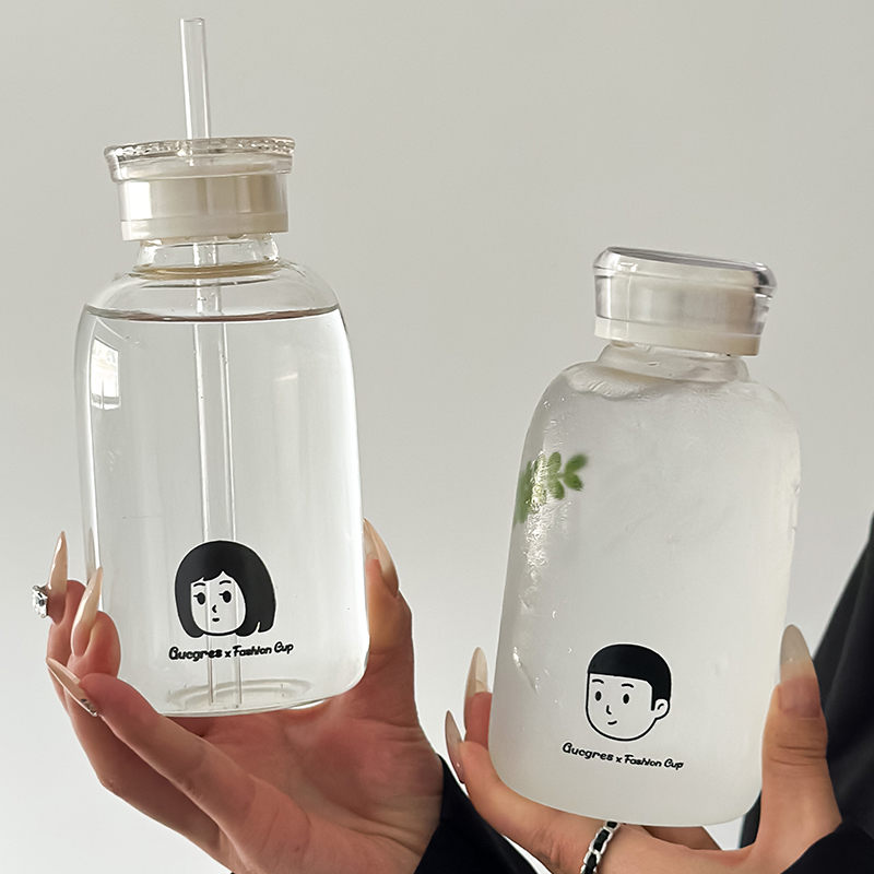 新款耐高温玻璃杯女士办公室便携吸管水杯泡茶杯夏天果汁杯子男士