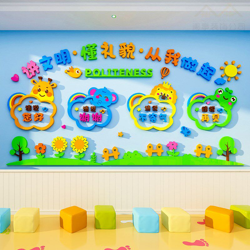 幼儿园礼貌用语楼道走廊文明礼仪好习惯养成环创布置贴纸墙贴