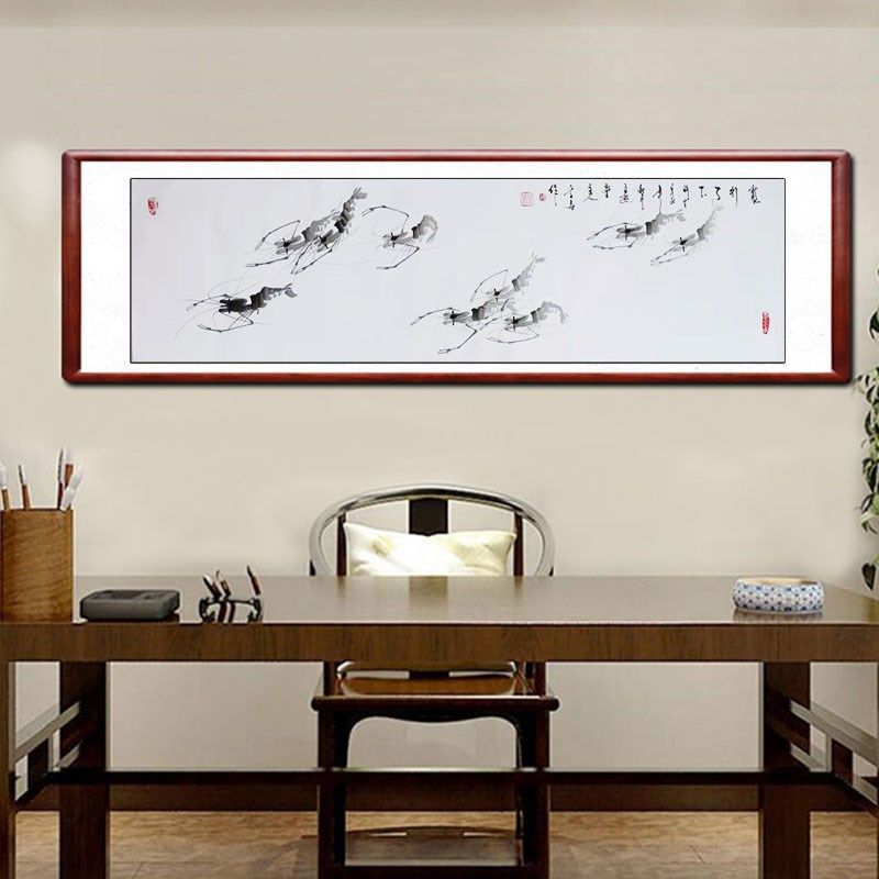国画虾纯手绘客厅装饰画写意花鸟书画卷轴装裱卧室书房餐厅水墨画