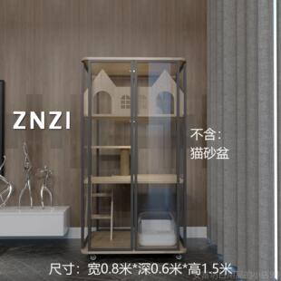 正品ZNIZ全景玻璃猫别墅高档空间猫笼家用物实木猫屋宠室内猫咪猫