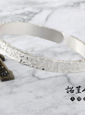 正品手工印银锤手镯雪银锤打点男女点足银999情侣花手环锤可定制
