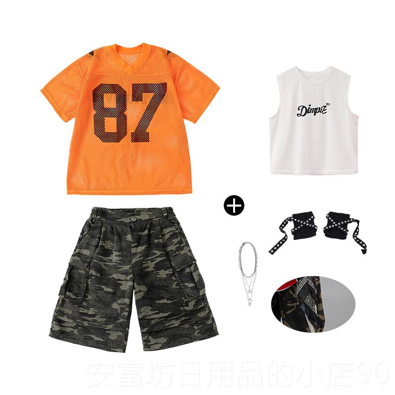 正品采产儿童Hi购p-H品opH表演服装套装，男孩ip-Hop美国球衣，女