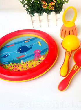 正品红色海浪鼓婴幼沙锤笼铃铛儿儿童金宝贝击早教夫具音乐奥尔打