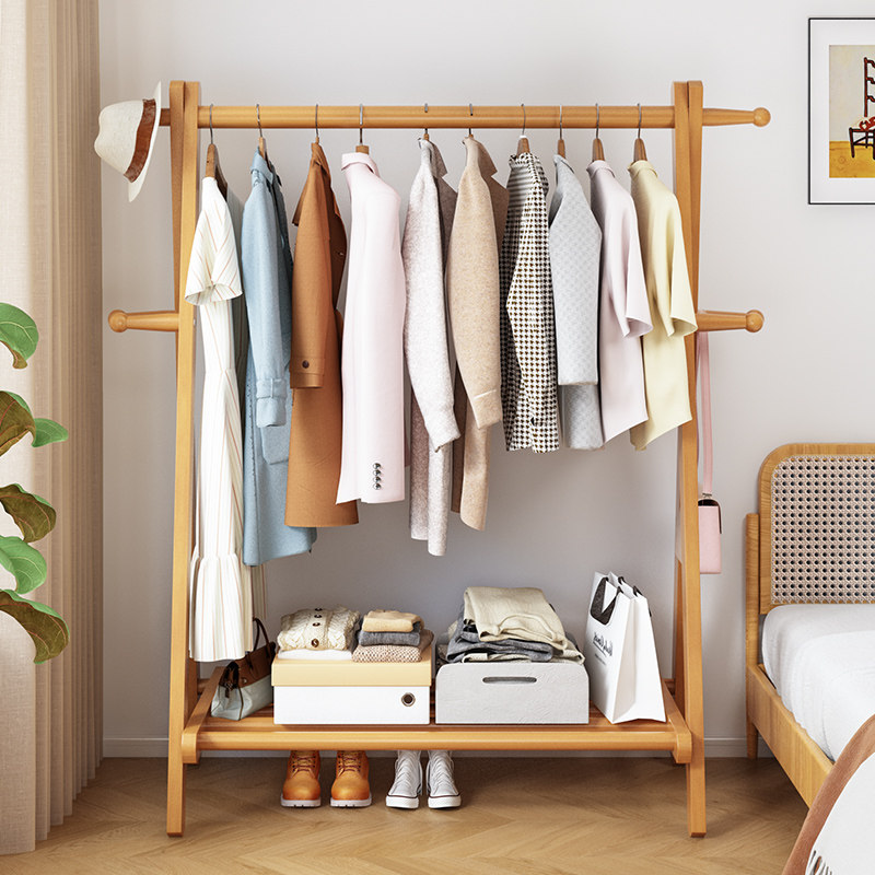 挂衣架落地卧室实木衣帽架家用不占空间折叠式置衣架床边放衣架子