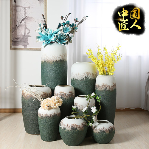 复古怀旧干花花器陶瓷大花瓶落地插花摆件酒店别墅客厅陶罐装饰品