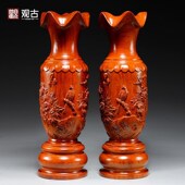 木雕花梨木装 大号插花雕刻工艺品 饰花瓶红木摆件实木家居客厅中式