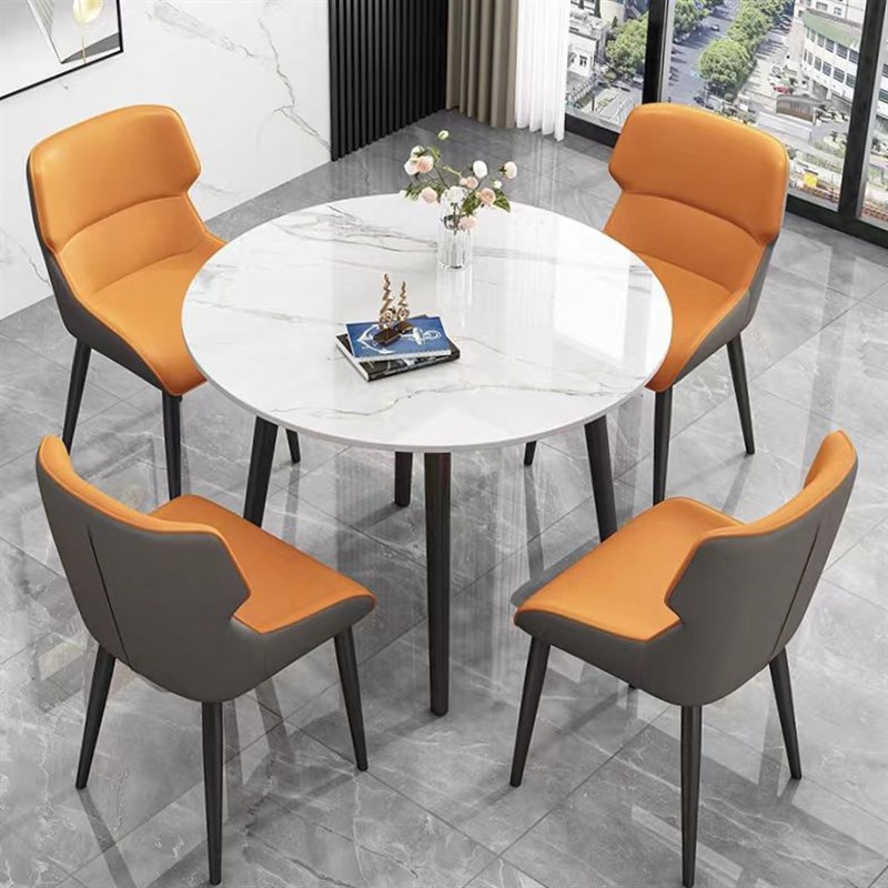 岩板餐桌正方形简约家用小户型阳台桌椅组合会客小圆桌商用洽谈桌