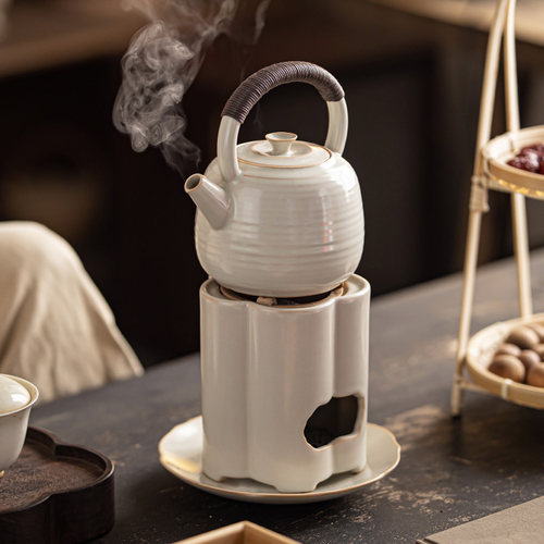 中式陶瓷提梁壶温泡茶炉家用功夫茶具泡茶壶围炉黑晶炉侧把煮茶炉
