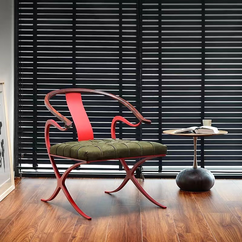 古典太师椅阳台卧室客厅休闲洽谈接待云鹤红绫椅设计师单人主人椅