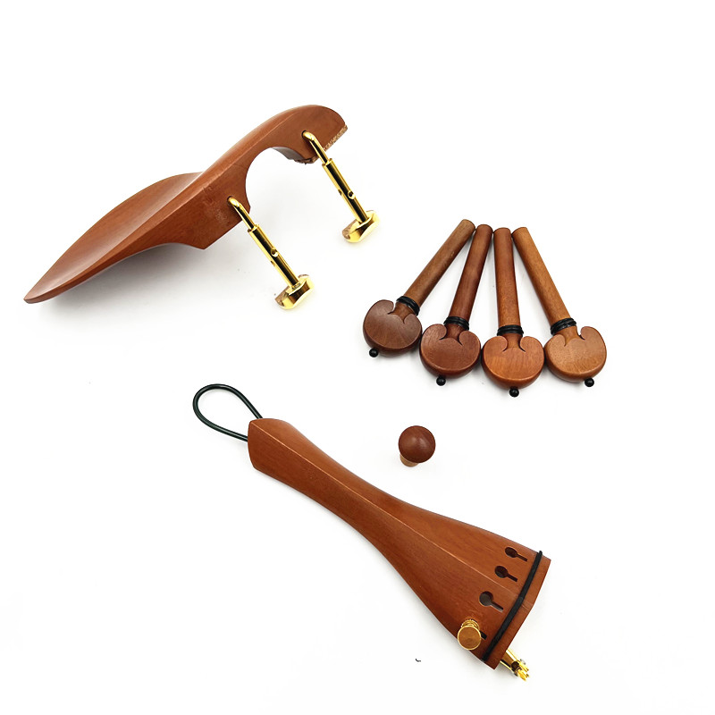 /小提琴枣木配件琴轴 拉弦板 腮托尾绳装好金螺丝金微调