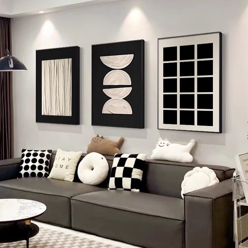 抽象黑白艺术客厅挂画沙发背景墙装饰画简约现代高级玄关壁画新款