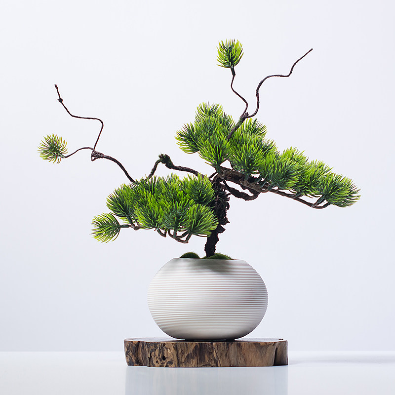 中式仿真迎客松小盆景客厅陶瓷花仿真植物盆景