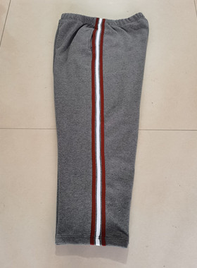 中学生加绒加厚新款灰色三道酒红杠加白杠加酒红杠宽松直筒校服裤