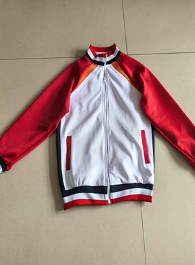 定制中小学生春秋季新款红色拼接白色长袖上衣外套班服大码可定做