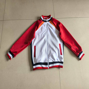 定制中小学生春秋季新款红色拼接白色长袖上衣外套班服大码可定做