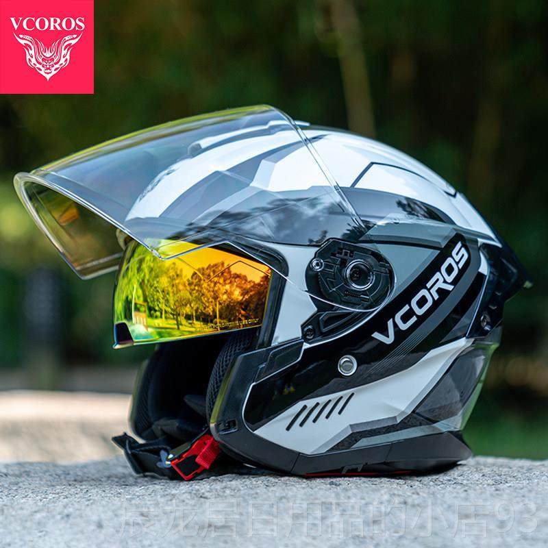 正品COROS摩托车冬季头盔男双镜片半盔安4分之V3盔巡航电3C全认证