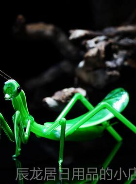 正品琉璃彷真蝈蝈螳昆虫小摆件微盆景观人装饰玻送父亲老璃工螂艺