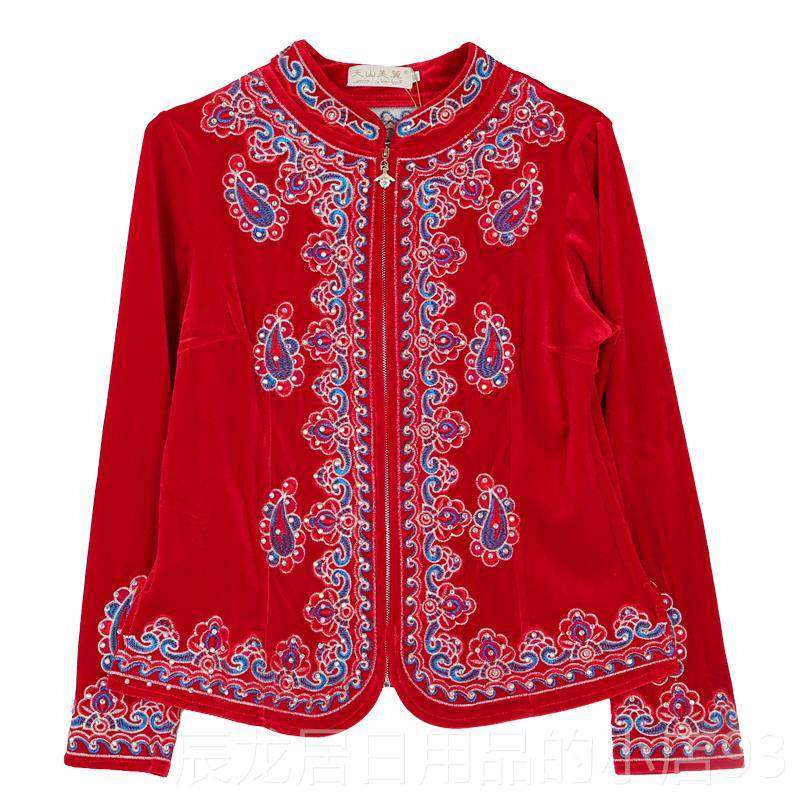 正品演新疆舞蹈上衣绒绣金花烫钻民族风舞服广场舞服维丝族舞蹈出