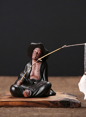 陶瓷人物摆件姜太公垂钓鱼缸流水器假山盆景造景装饰中式客厅摆件