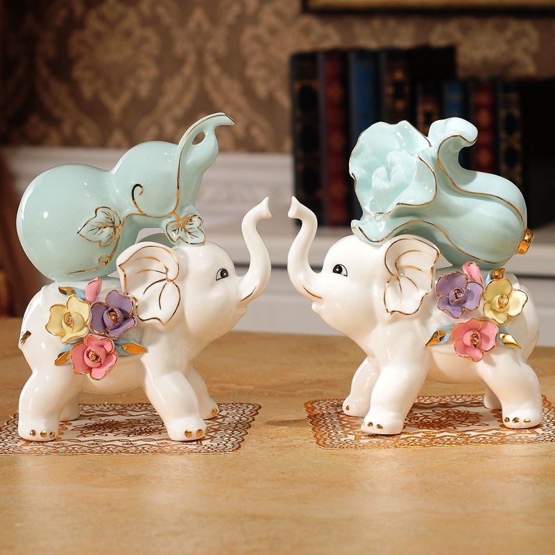 创意陶瓷大象家居客厅电视柜酒柜玄关小摆件装饰品高端大气上档次