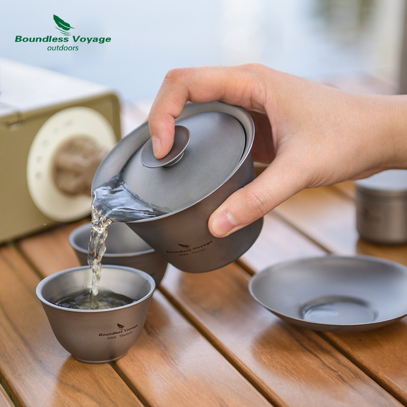 必唯纯钛茶具盖碗单个公道杯茶杯套装双层防烫功夫茶三才盖碗茶碗