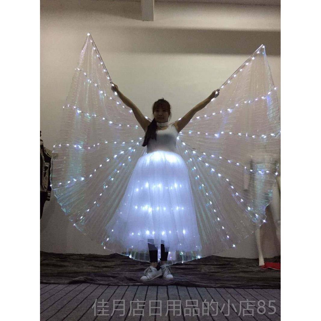 高档雷帝杰ED发光彩色翅L膀肚皮五舞舞蹈人演出服少儿成童彩金翅