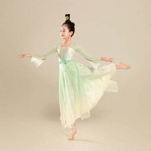 高档儿童古典蹈纱衣长服裙童中国风汉服舞飘逸民族扇子舞身韵女演