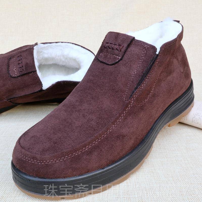 高档老北芯京布爸鞋男冬加厚保暖中老年羊季毛棉鞋灯绒柔软防滑爸