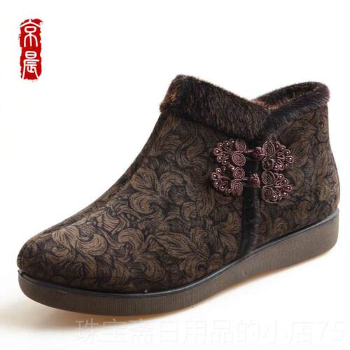 高档老北京保布鞋加女绒鞋老人棉鞋暖冬季中老年妈妈鞋防滑轻便奶