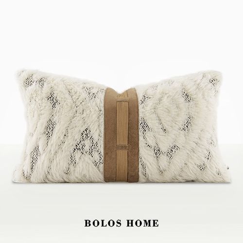 柏洛斯Wool自然侘寂羊毛拼接高级感别墅酒店客厅沙发长腰靠枕垫