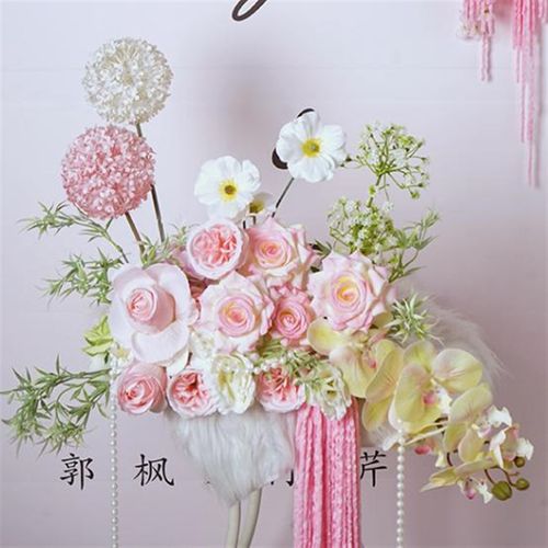 婚房装饰摆件粉色结婚婚礼仿真花桌花假花花艺迎宾牌水牌仿真花艺