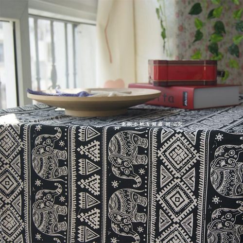 波西米亚棉麻印花餐桌布东南亚大象图案桌布茶几布酒店盖布台布