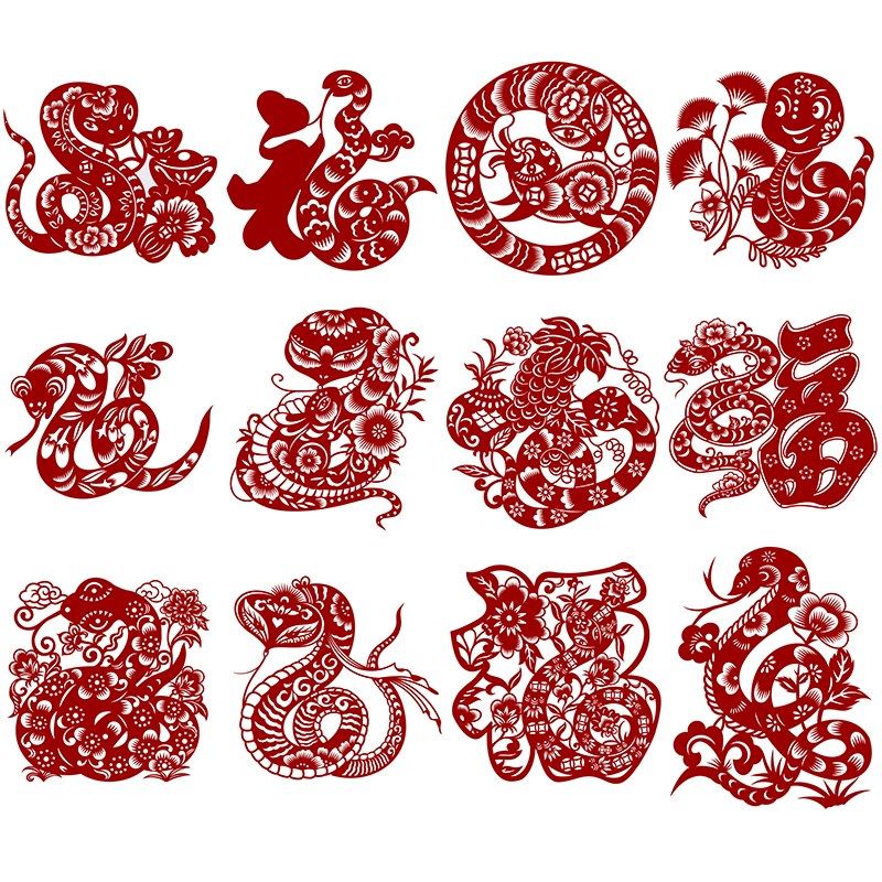 A款蛇年剪纸图案底稿春节新年手工刻纸图样剪纸半成品模板打印稿