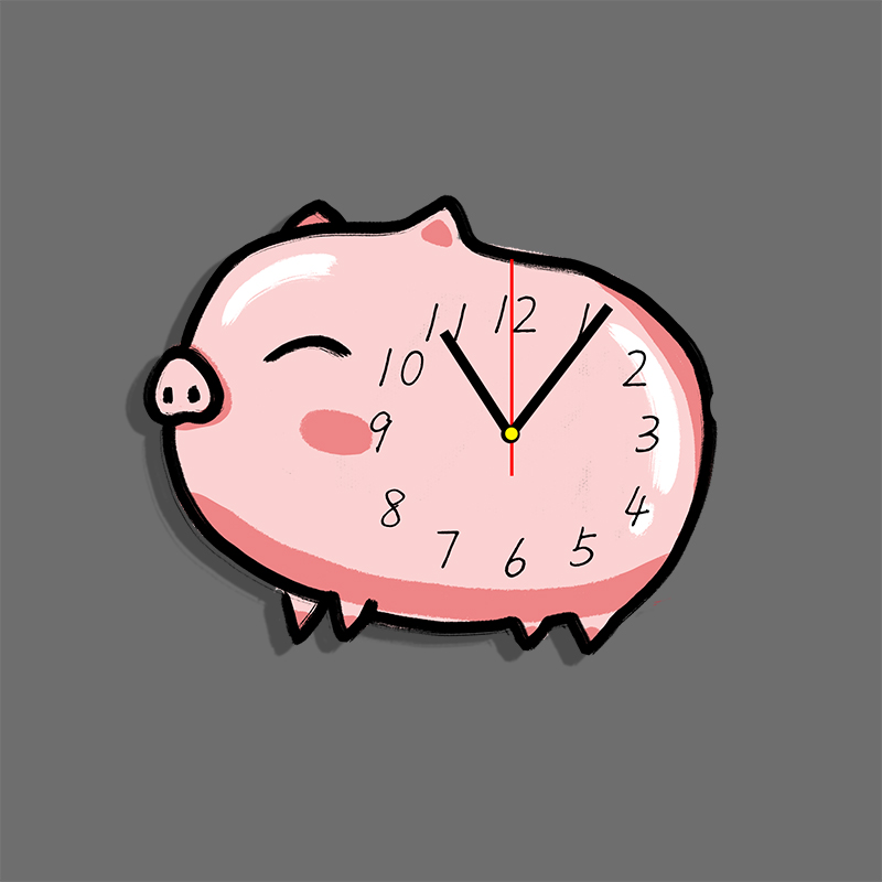 小猪挂钟创意客厅现代简约钟表时尚卡通挂表家用静音个性时钟装饰