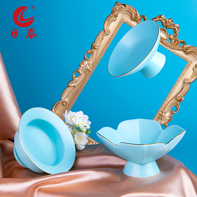 日春茶具陶瓷茶点盘功夫茶具点心盘【蓝天鹅茶食碟】茶桌配件