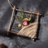 手工制作干树枝饰品墙上原木墙壁装 饰品天然干花挂饰 饰壁挂麻绳装