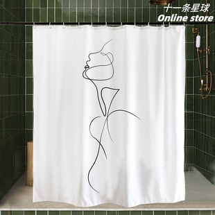 十一条星球线条极简风格 浴帘浴室卫生间免打孔隔断定制防水挂帘子