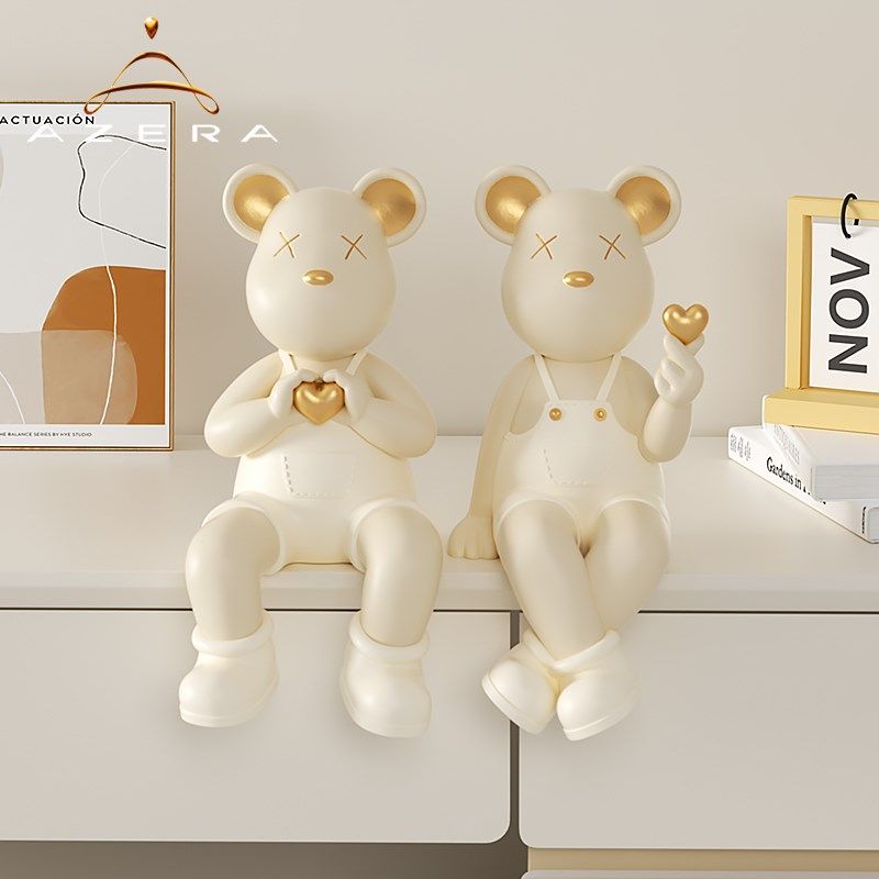 创意奶油风吊脚坐姿暴力熊摆件高级玄关隔断客厅电视柜酒柜装饰品