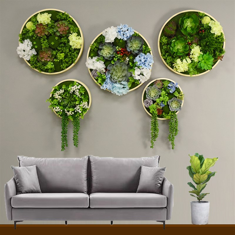 创意餐厅墙面墙体装饰圆形仿真绿植框壁挂花客厅墙壁挂墙植物壁饰
