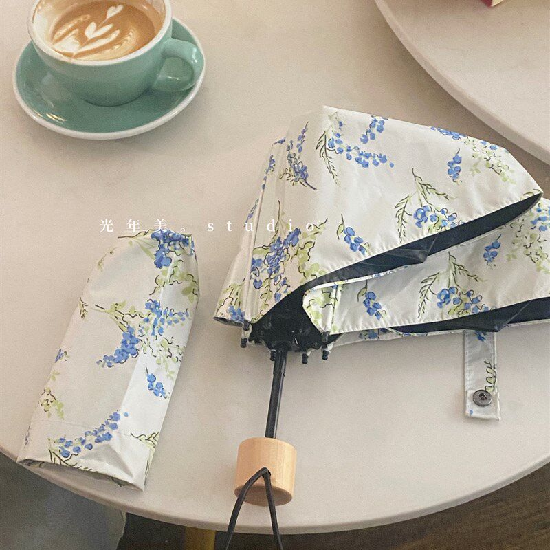 温柔鼠尾草一缕紫色黑胶折叠夏季遮阳伞晴雨两用折叠伞太阳伞