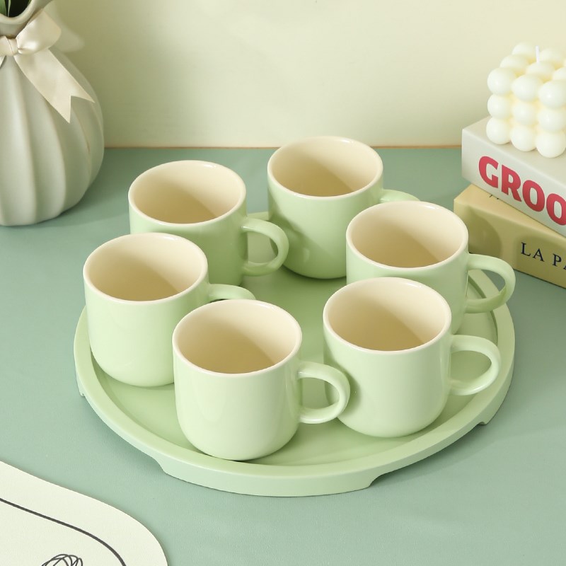 奶油风杯子装家用待客水杯带托盘陶瓷茶杯马克乔迁新居杯具装