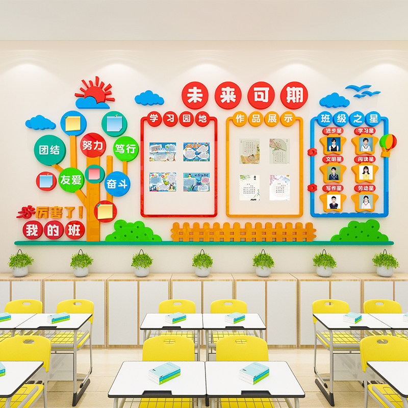 小学作品展示学习园地教室布置班级装饰文化墙班级之星公告栏墙贴