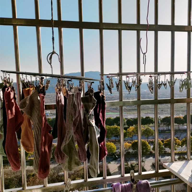 不锈钢防风钩伸缩折叠晾衣架20夹多夹衣架内衣内裤衣架晾袜架